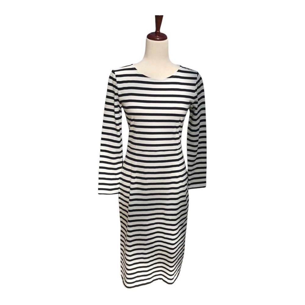 J. Crew Striped Black and White Midi Dress NWT